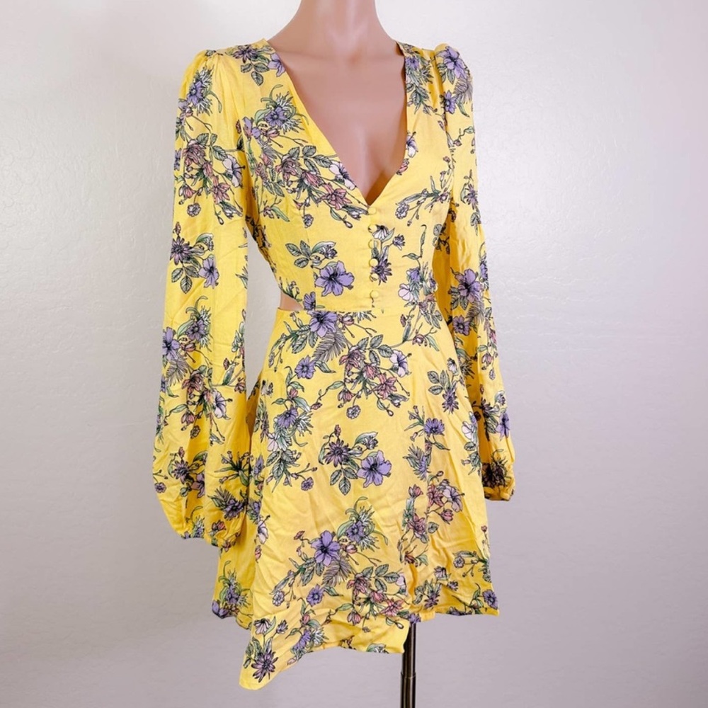 AFRM Button Down Yellow Garden Floral Mini Cutout Dres